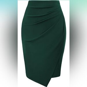 Kate Kasin Green Satin Pencil Skirt